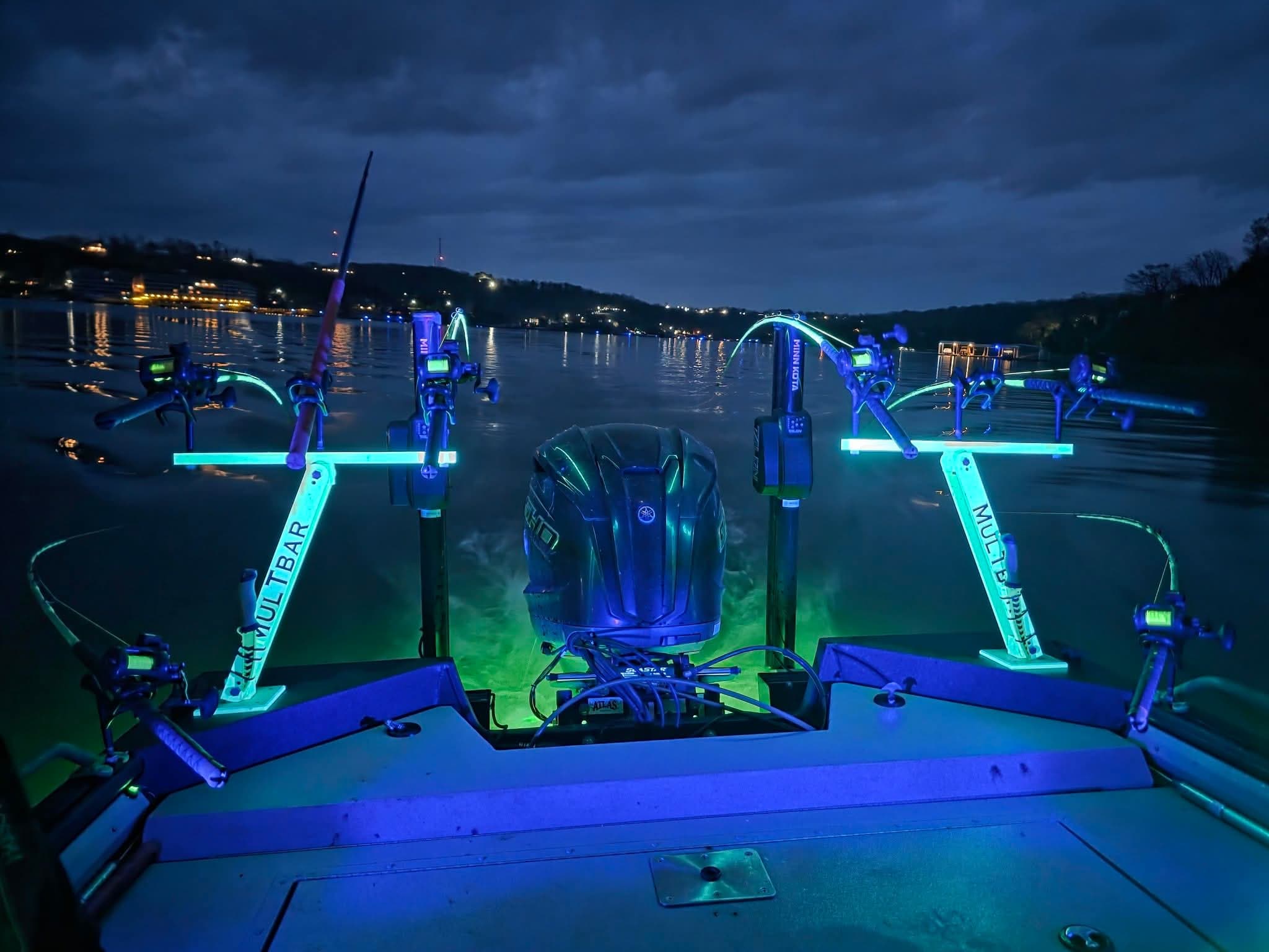 Night fishing with LED-lit rod holders