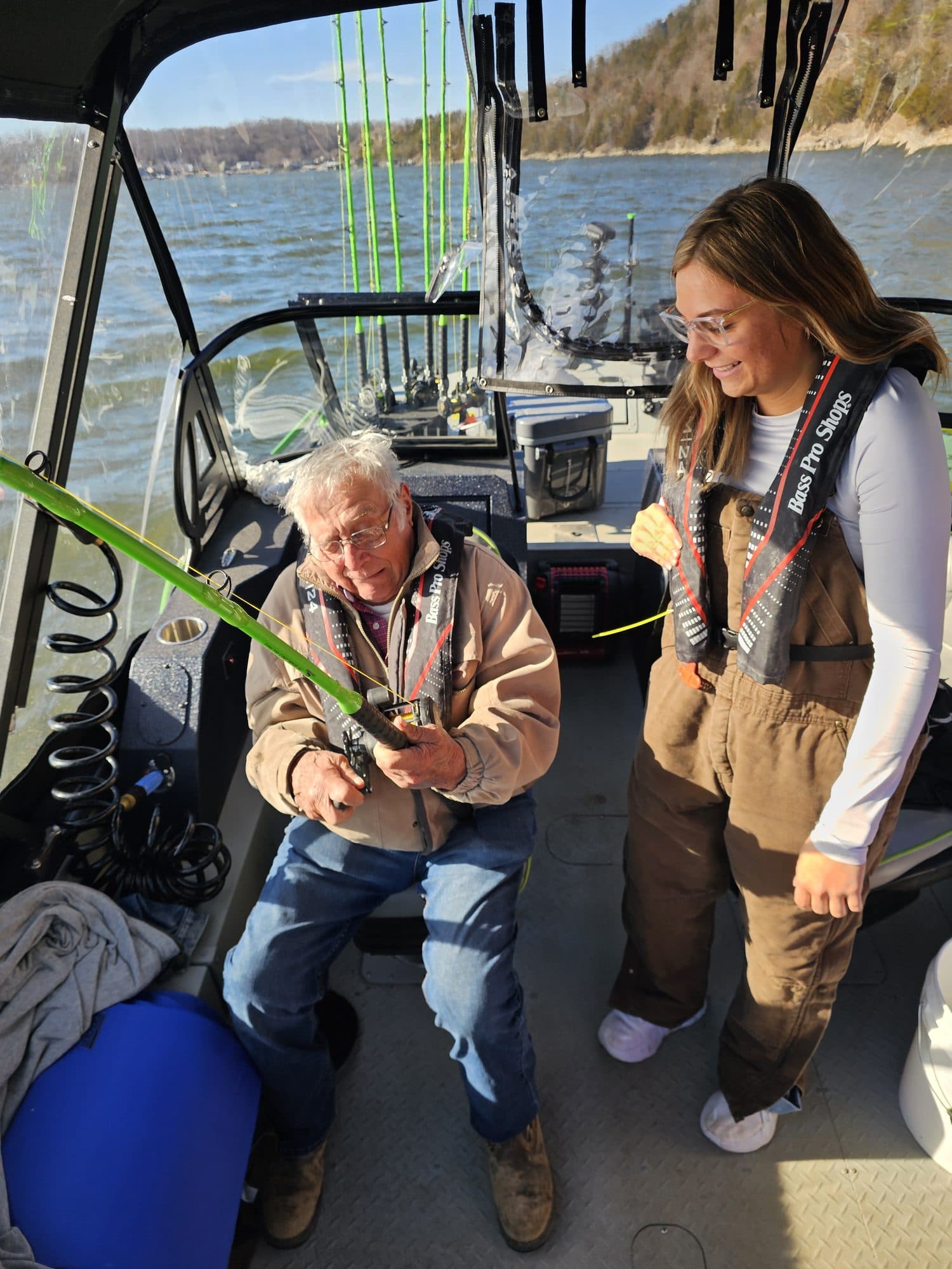 A couple's spoonbill catch on the boat