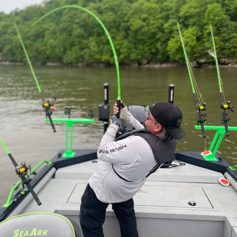 Fighting a trophy catfish on the Mississippi River